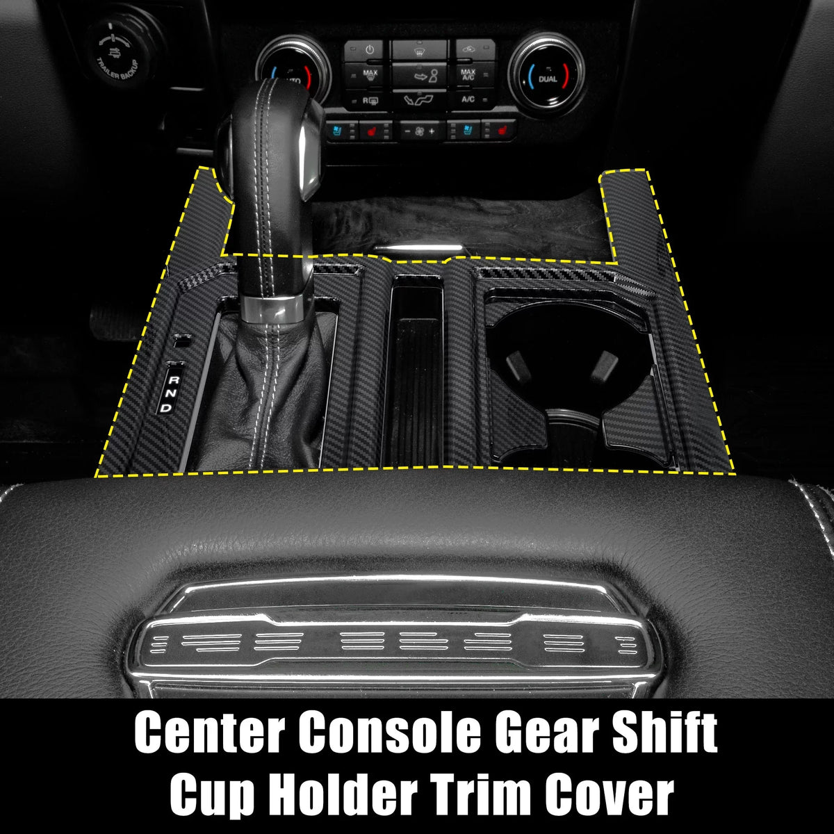 Carbon Fiber Pattern Car Center Console Gear Shift Cup Holder Trim Coating for Ford F-150 2015 2016 2017 2018 2019 Black