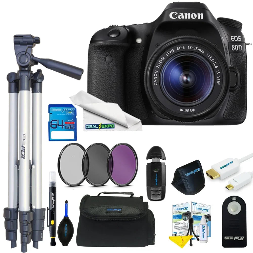 Canon EOS 80D DSLR Camera with 18-55mm Lens + 64GB Expo Basic Kit