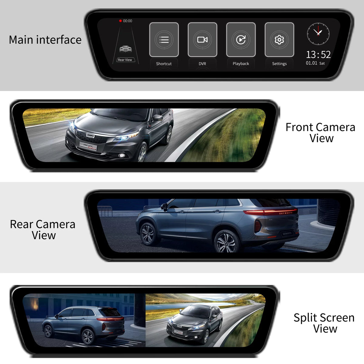 Mirror Dash Car Camera 9.35 inch Touchscreen Rear View Smart Streaming Truck Camera 1080P Full HD Front Rear Back View Dual Cameras