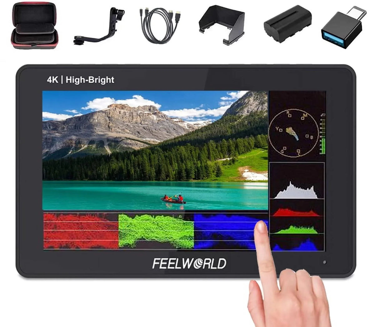 FEELWORLD F6 Pro +Battery +Carry Case 5.5 Inch 1600nits Touchscreen DSLR Camera Field Monitor with 3D LUT F970 External Kit Install for Power Wireless Transmission FHD 1920x1080 4K HDMI