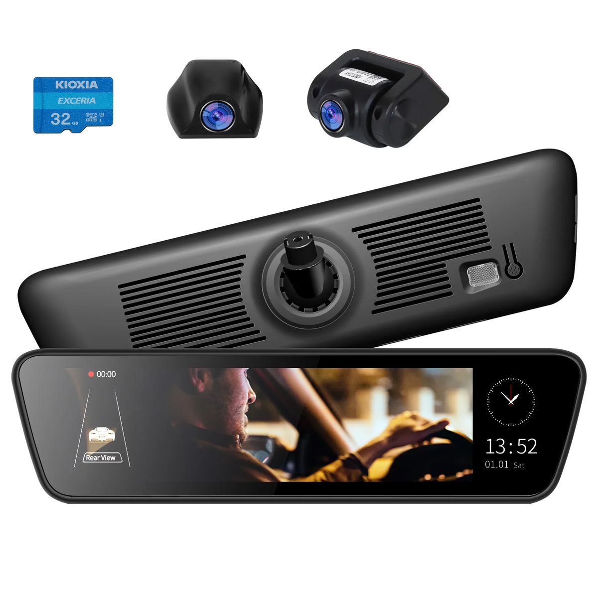 Mirror Dash Car Camera 9.35 inch Touchscreen Rear View Smart Streaming Truck Camera 1080P Full HD Front Rear Back View Dual Cameras