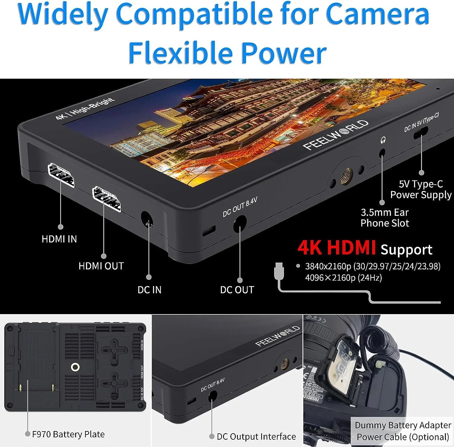 FEELWORLD F6 Pro +Battery +Carry Case 5.5 Inch 1600nits Touchscreen DSLR Camera Field Monitor with 3D LUT F970 External Kit Install for Power Wireless Transmission FHD 1920x1080 4K HDMI