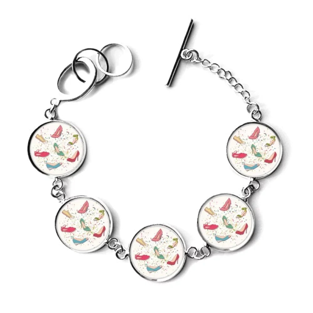 Colorful Cartoon High Heels Shoes Pattern Bracelet Chain Charm Bangle Jewelry