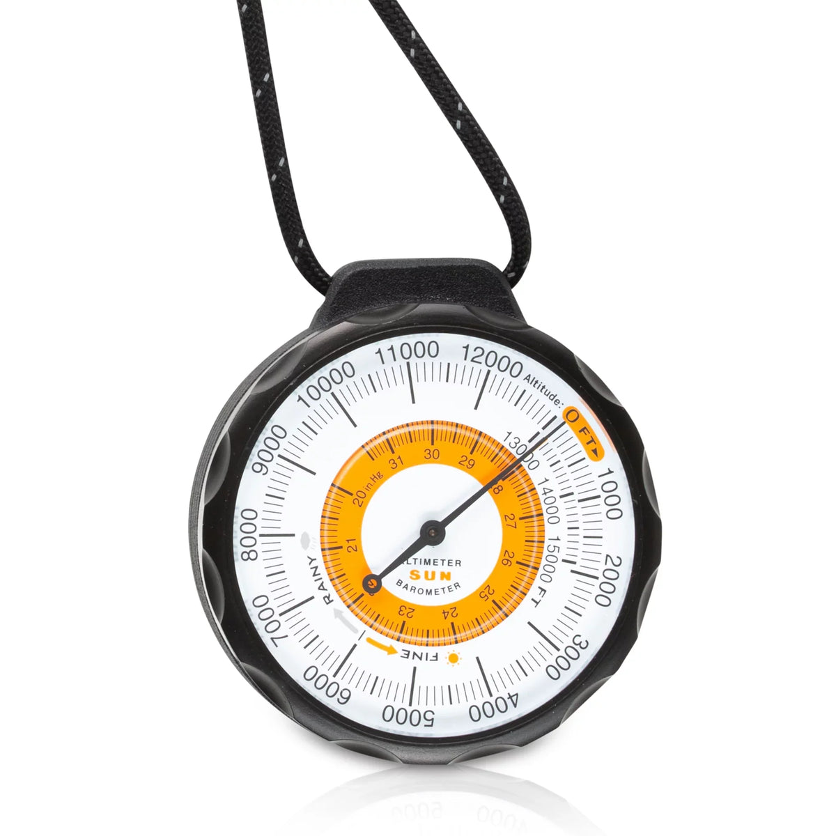 Sun Company Ascent Altimeter - Battery-Free Altimeter and Barometer | Environment Indicator with Rugged Aluminum Case and Reflective Lanyard | Reads Altitude from 0 to 15,000 Feet