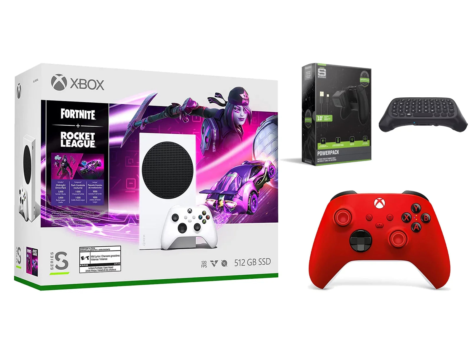 Microsoft Xbox Series S Console Fortnite Rocket League with Extra Pulse Red Controller, Charge Cable/Battery and Wireless Controller Keypad