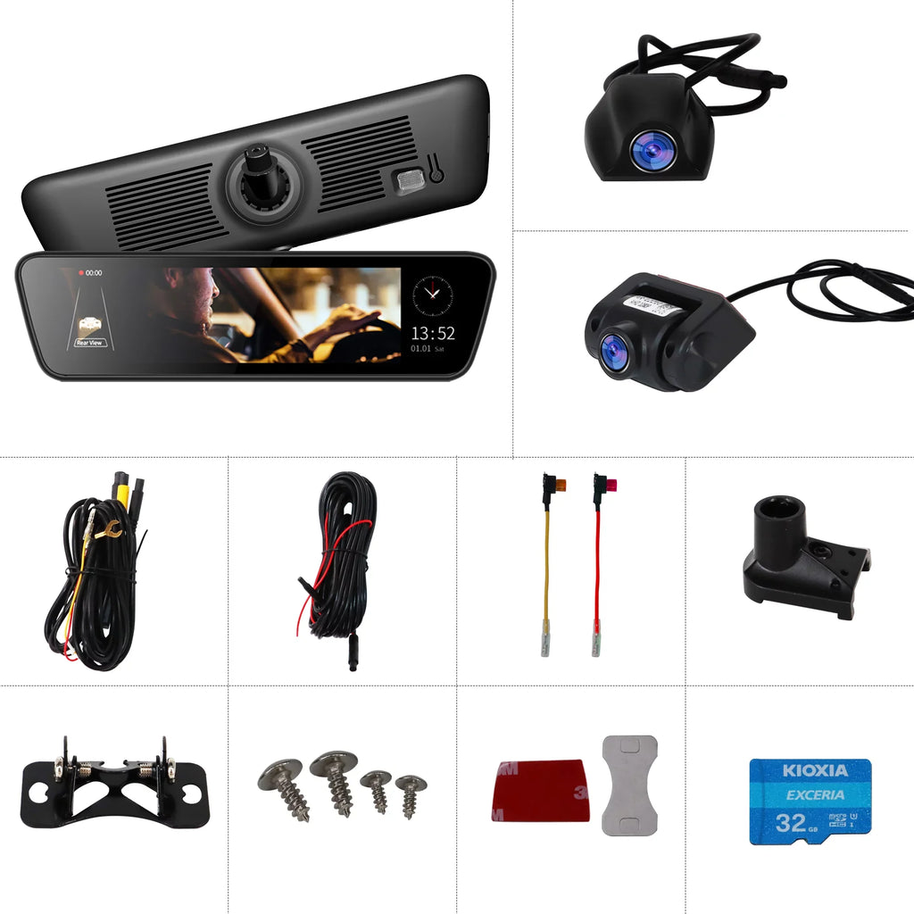 Mirror Dash Car Camera 9.35 inch Touchscreen Rear View Smart Streaming Truck Camera 1080P Full HD Front Rear Back View Dual Cameras
