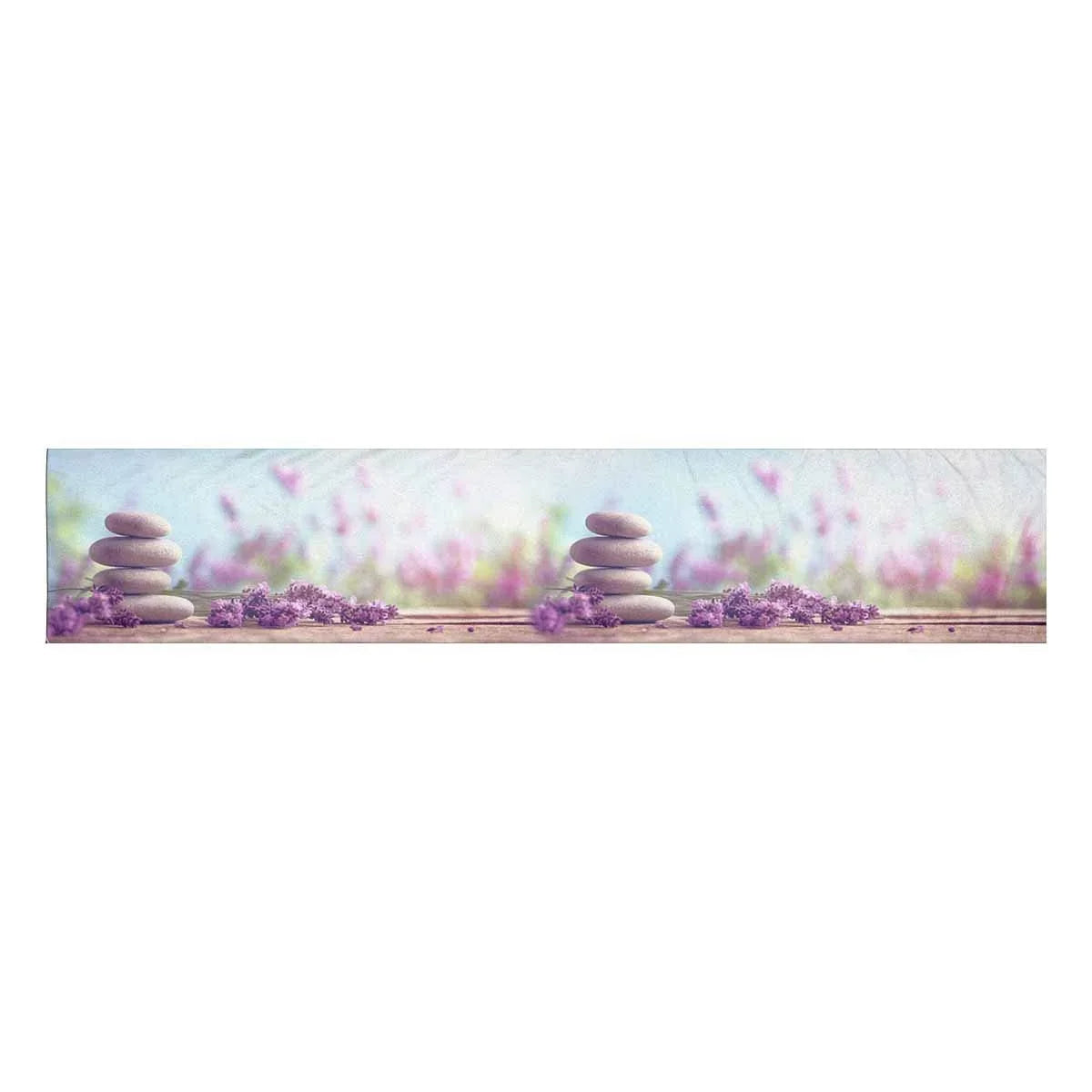 MKHERT Spa Still Life with Stack of Stones and Pink Lavenders Table Runner Home Decor for Kitchen Dining Wedding Party 16x72 Inch