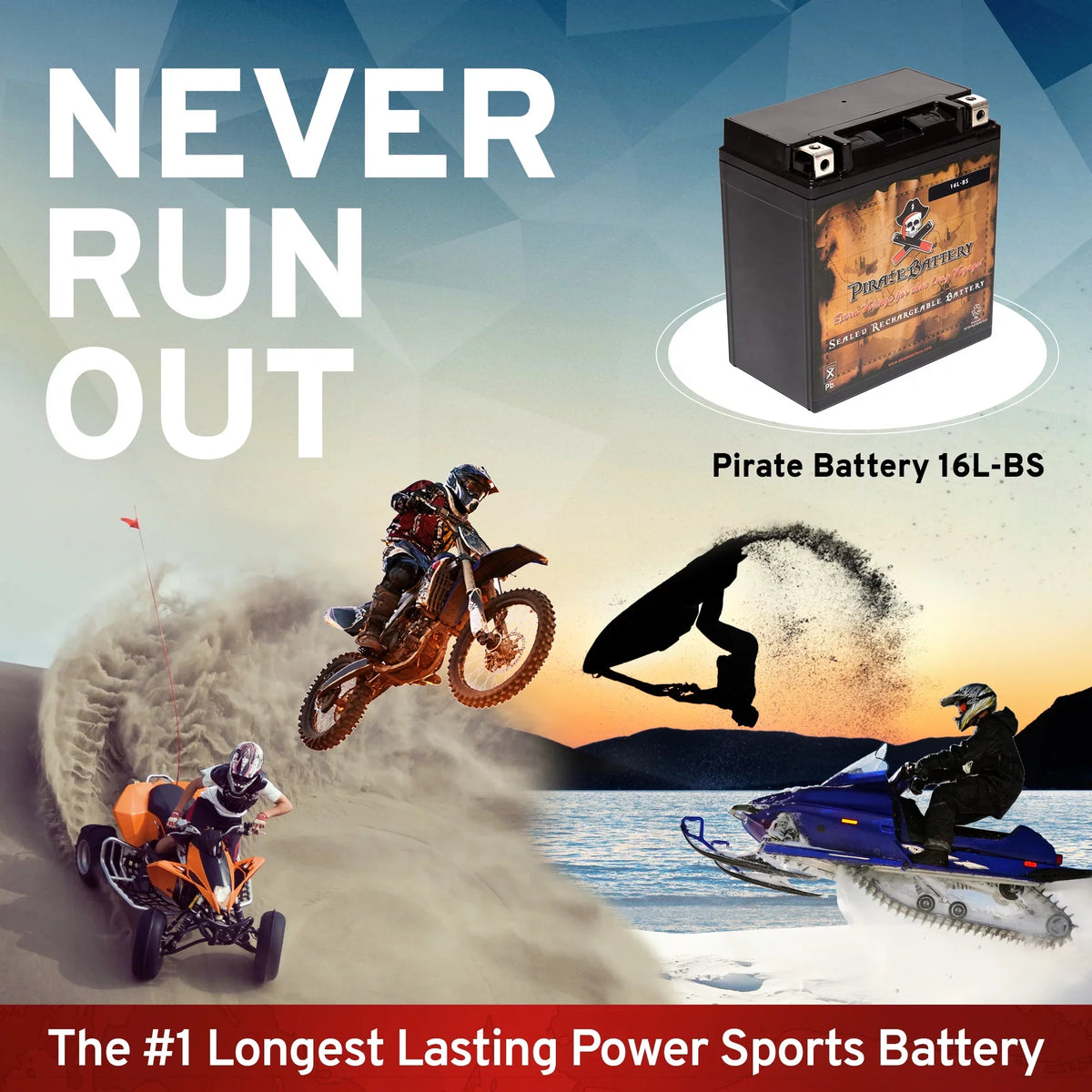 Pirate Battery YTX16L-BS (16L-BS 12 Volt,14 Ah, 230 CCA) Jet Ski Battery for Kawasaki 650cc Jf650 X2 1993