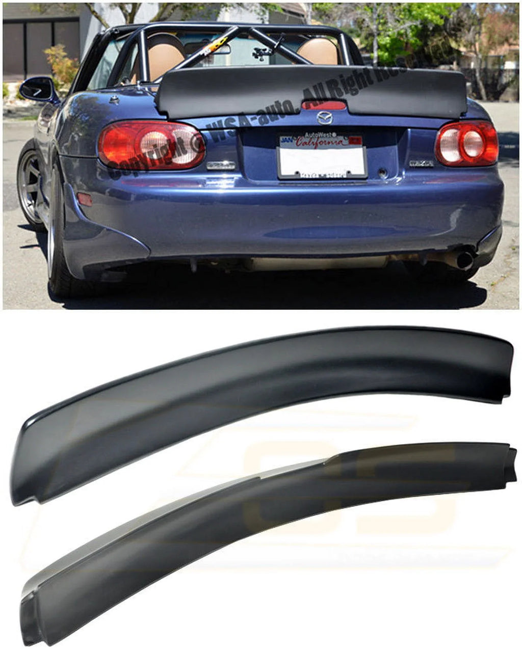 Replacement for 1999-2005 Mazda Miata MX5 NB | EOS Rocket Bunny Style Fiberglass Primer Black Rear Trunk Lid Wing Spoiler