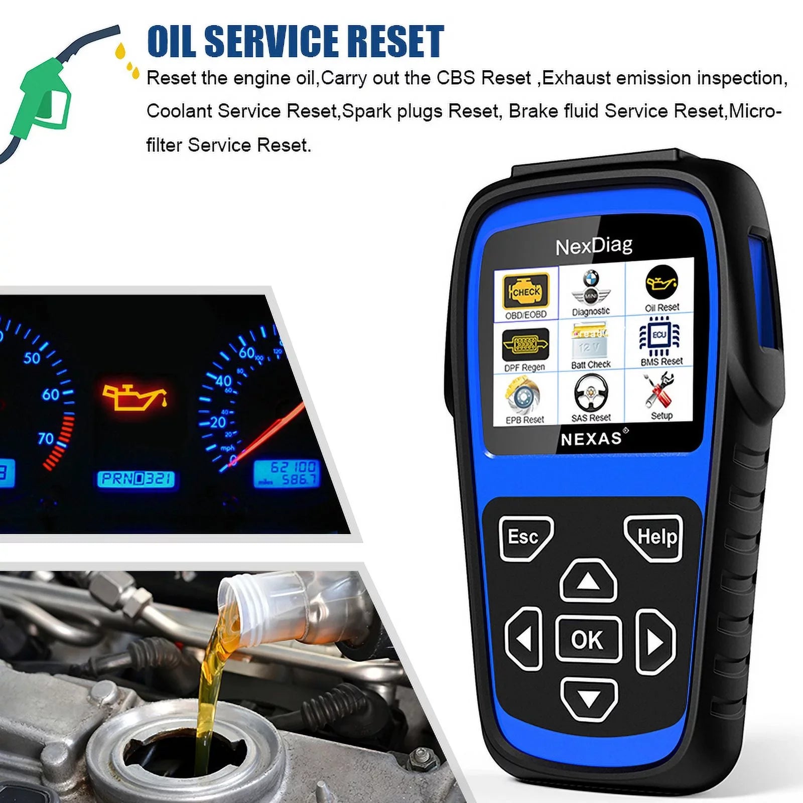 NEXAS ND601 OBD2 Scanner Fits for BMW & MINI Multi-System Diagnostic Scanner Automotive Diagnostic Maintenance Tool DPF Regen BMS Reset Check Engine Code Reader for Vehicles after 1996