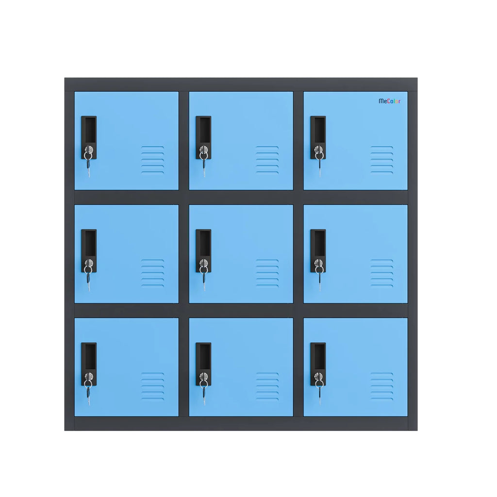 mecolor metal kids locker for girls bedroom and playroom storage for clothes,bags,toys and book (blue, 9d)