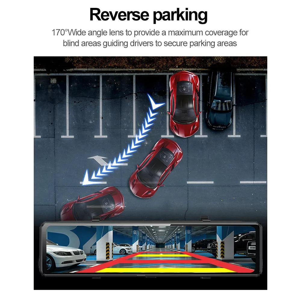 G·PEH US 4K WiFi Mirror GPS Dash Cam 12" Voice Control Car RearView Backup Dual