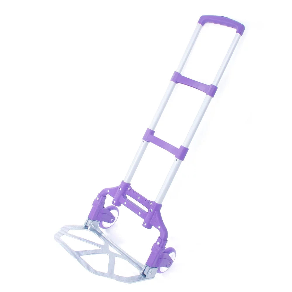 BMTBUY Portable Aluminium Cart Folding Dolly Push Truck Hand Collapsible Trolley Luggage Purple