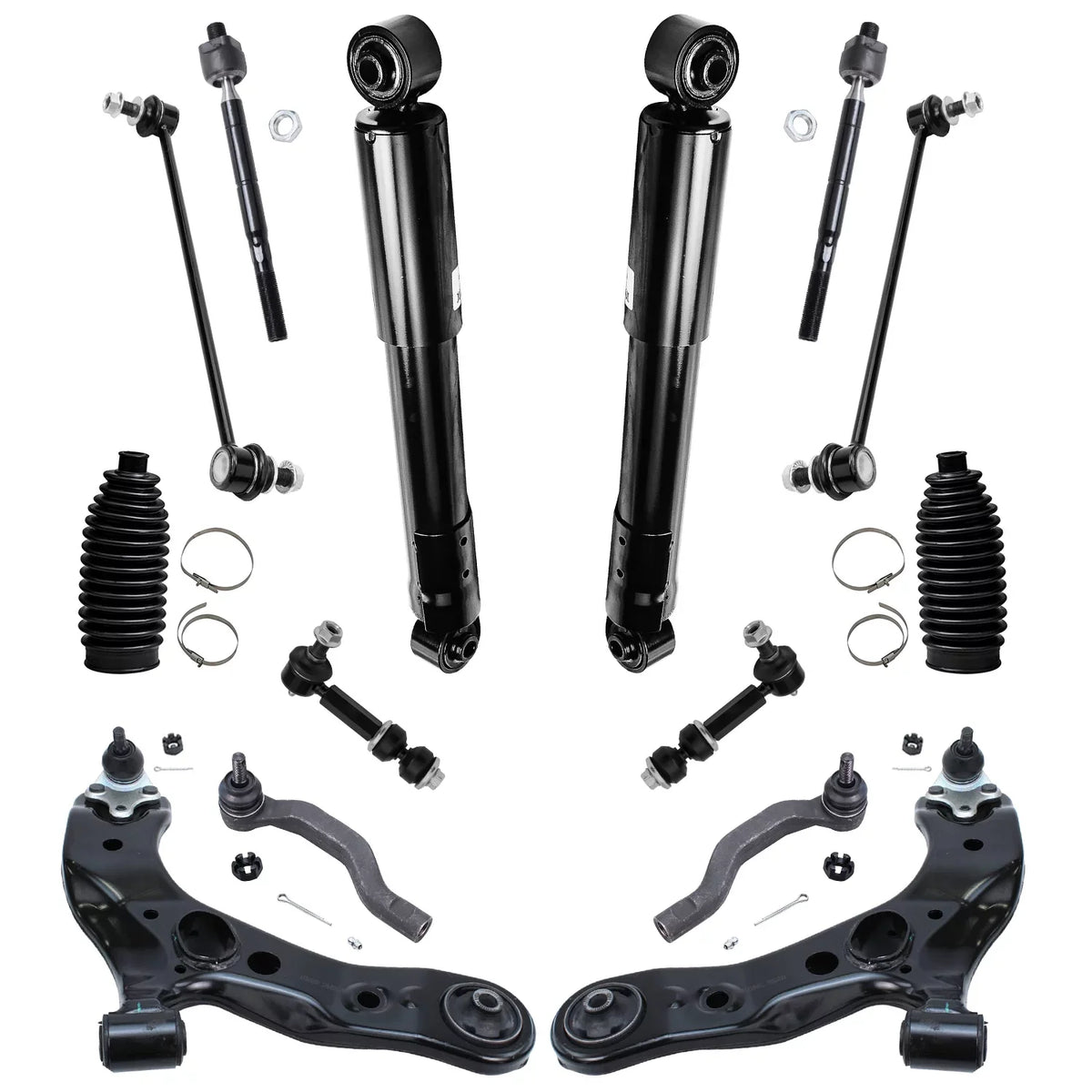 Detroit Axle - 16pc Suspension Kit for 3.5L 2006-2012 Toyota RAV4 2007 2008 2009 2010 2011, 2 Ready Struts, 2 Shocks, 2 Lower Control Arms & Ball Joints, 4 Tie Rods, 4 Sway Bar Links, 2 Boots