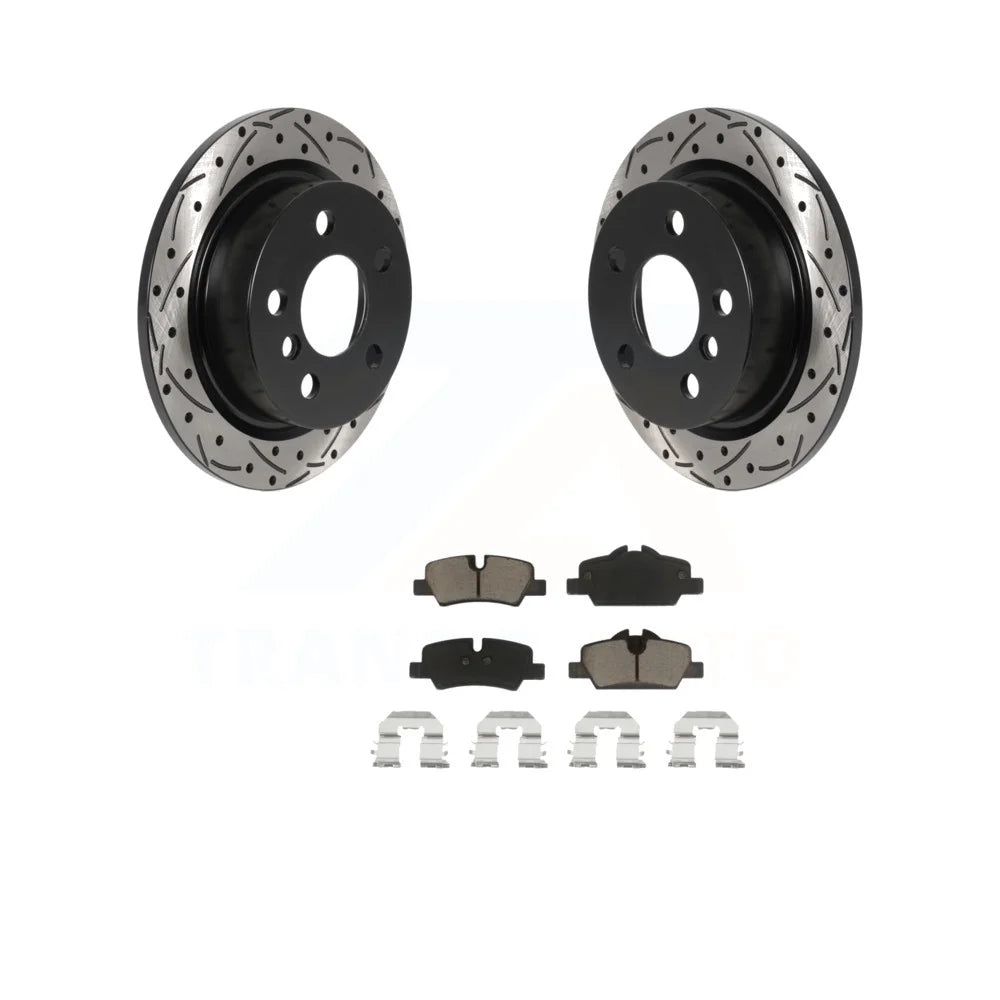 Transit Auto - Rear Coated Drilled Slotted Disc Brake Rotors And Ceramic Pads Kit For Mini Cooper KDC-100849