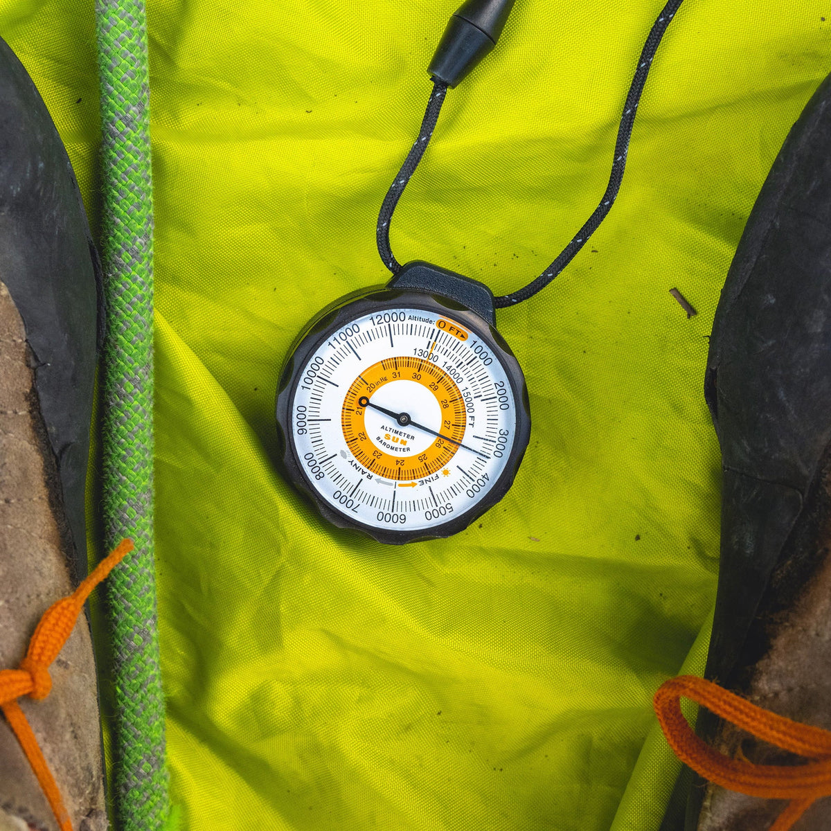 Sun Company Ascent Altimeter - Battery-Free Altimeter and Barometer | Environment Indicator with Rugged Aluminum Case and Reflective Lanyard | Reads Altitude from 0 to 15,000 Feet