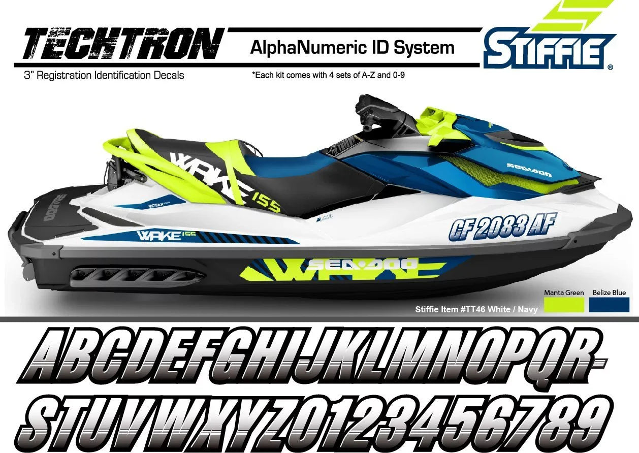 STIFFIE Techtron Yellow/Navy 3" Alpha-Numeric Identification Custom Kit Registration Numbers & Letters Marine Stickers Decals for Vessel & Personal Watercraft PWC