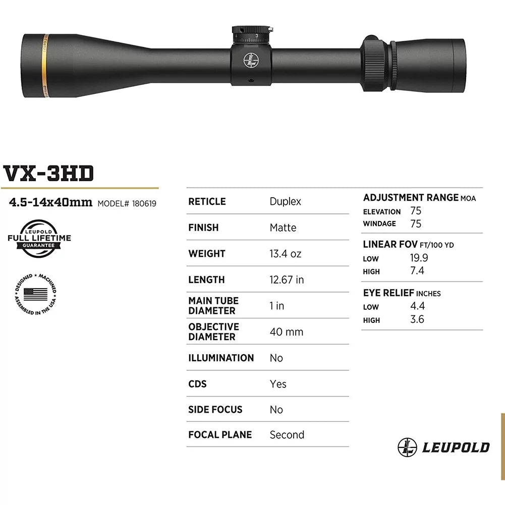 LEUPOLD VX-3HD 4.5-14x40 1in CDS-ZL Duplex Riflescope (180619)
