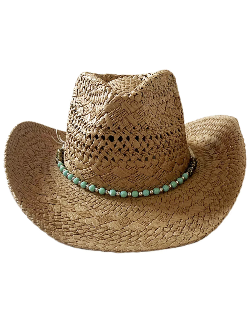 Keevoom Straw Cowboy Hats for Women Men Vintage Beach Sunshade Hat With Bead Belt