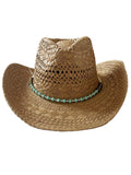 Keevoom Straw Cowboy Hats for Women Men Vintage Beach Sunshade Hat With Bead Belt