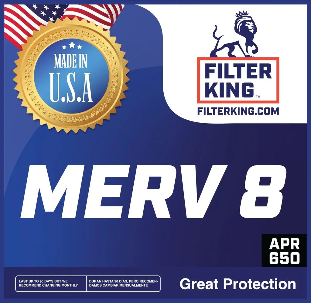 Filter King 20x20x0.5 Air Filter | 4-PACK | MERV 8 HVAC Pleated A/C Furnace Filters | MADE IN USA | Actual Size: 19.5 x 19.5 x 0.5"