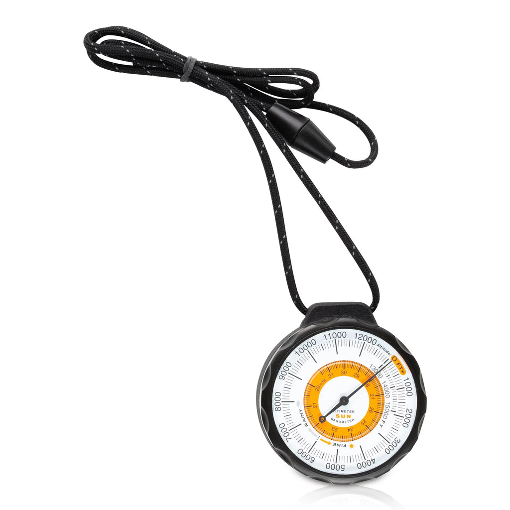 Sun Company Ascent Altimeter - Battery-Free Altimeter and Barometer | Environment Indicator with Rugged Aluminum Case and Reflective Lanyard | Reads Altitude from 0 to 15,000 Feet