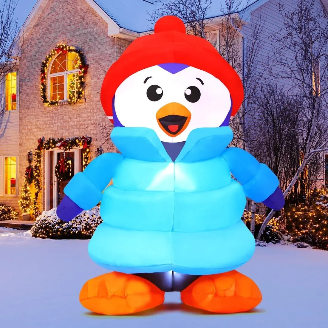 GOOSH Christmas Inflatable 6 FT Christmas Decorations Penguin with Hat, Outdoor Penguin Decorations with LED Lights, Inflatable Penguin Christmas Outdoor Inflatable Decorations Clearance for Xmas