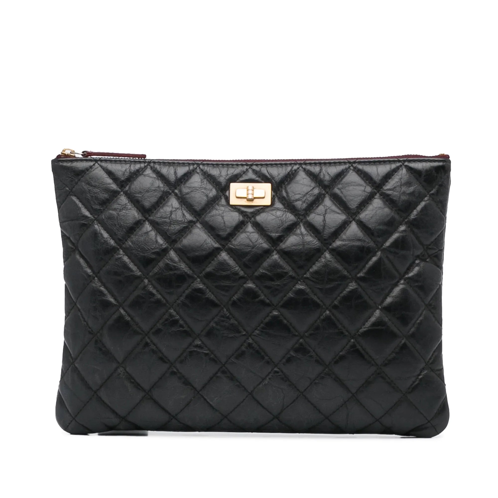 Pre-Owned Authenticated Chanel Reissue O Case Lambskin Leather Black Pouch Unisex (Good)