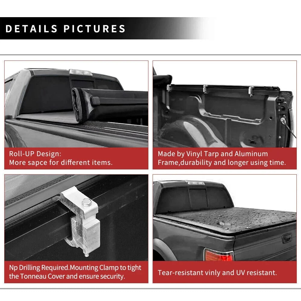Ledkingdomus 5.7 ft Bed Soft Roll up Truck Bed Tonneau Shield for 2009-2023 Dodge Ram 1500 Without Rambox