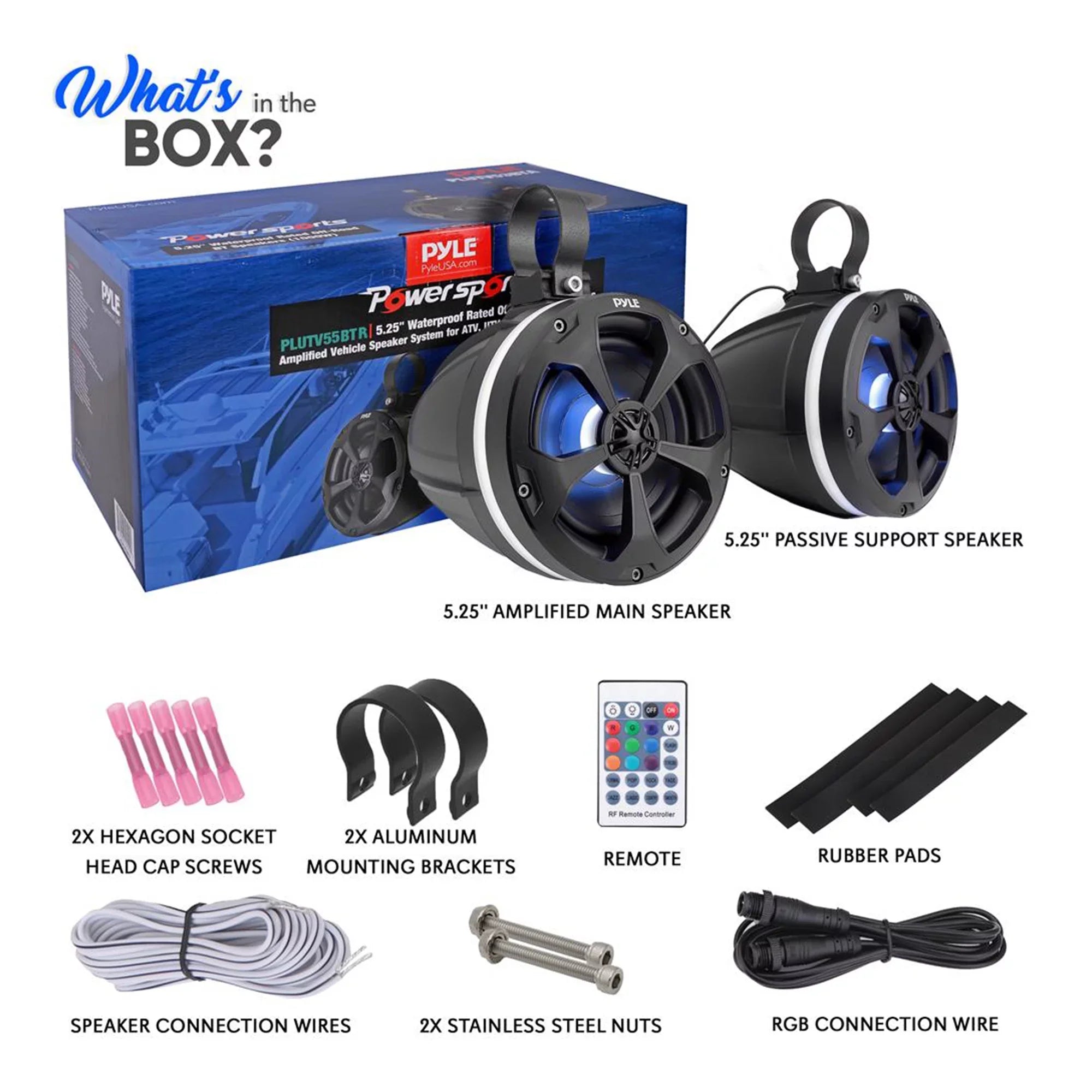 Pyle 5.25 In 1,000 Watt 2 Channel Waterproof Off Road Watercraft and ATV Speakers