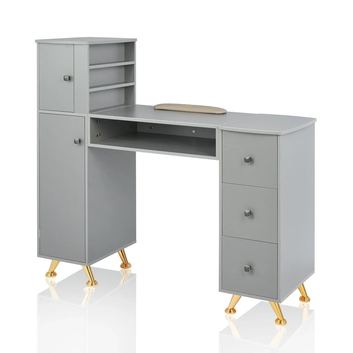 LUXMARS Manicure Table Nail Desk for Technician w/Wrist Rest & Plastic Table Mat, Acetone Strong Nail Table Station w/Large Capacity Storage Space, for Home Spa Beauty Salon - Grey