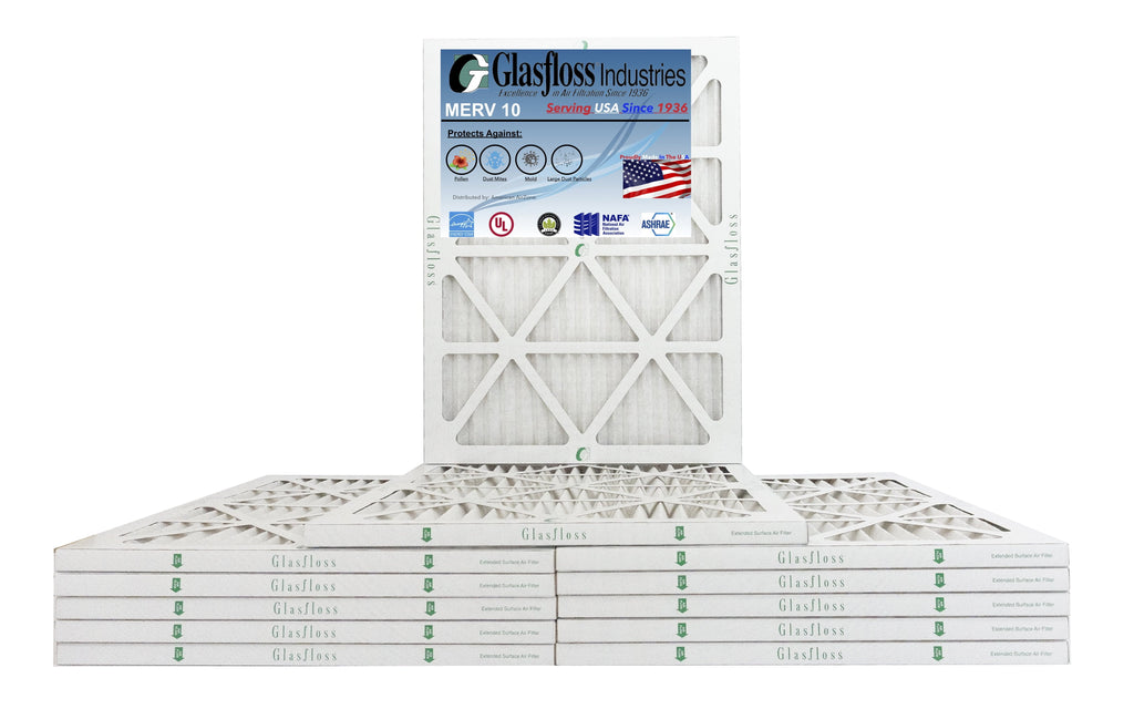 Glasfloss 16x20x1 - MERV 10 -Qty:12 - Furnace Air Filter - Made in USA (Actual Size: 15.5 x 19.5x7/8 inch)