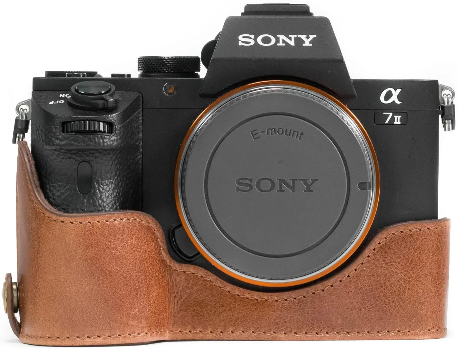 MegaGear MG1130 Sony Alpha A7S II, A7R II, A7 II Genuine Leather Camera Half Case and Strap - Dark Brown