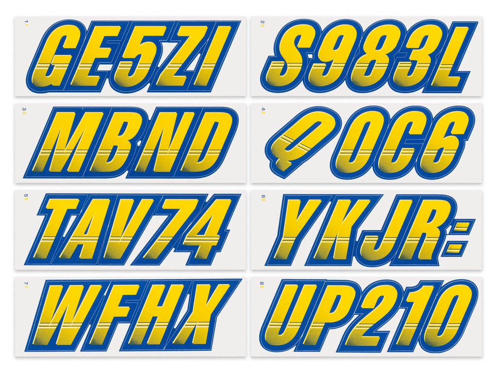 STIFFIE Techtron Yellow/Navy 3" Alpha-Numeric Identification Custom Kit Registration Numbers & Letters Marine Stickers Decals for Vessel & Personal Watercraft PWC