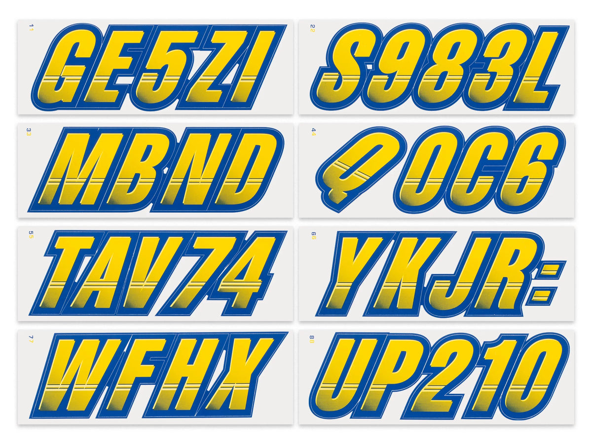 STIFFIE Techtron Yellow/Navy 3" Alpha-Numeric Identification Custom Kit Registration Numbers & Letters Marine Stickers Decals for Vessel & Personal Watercraft PWC