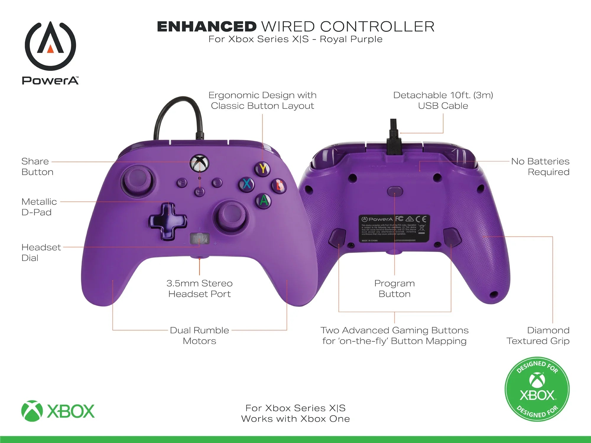 PowerA Enhanced Wired Controller for Xbox Series X|S - Royal Purple