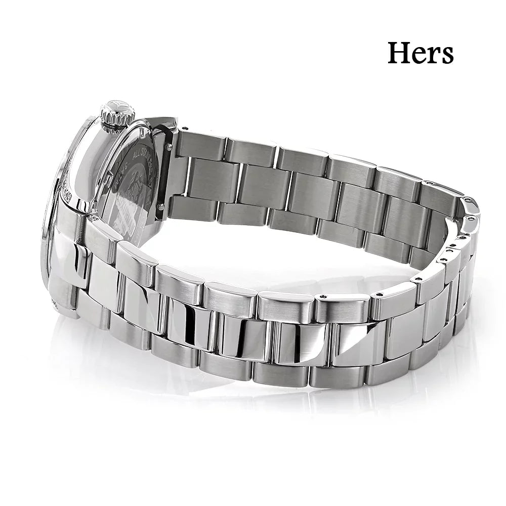 His and Hers Watches: White Gold Pltd Diamond Watch Set 3.5ct