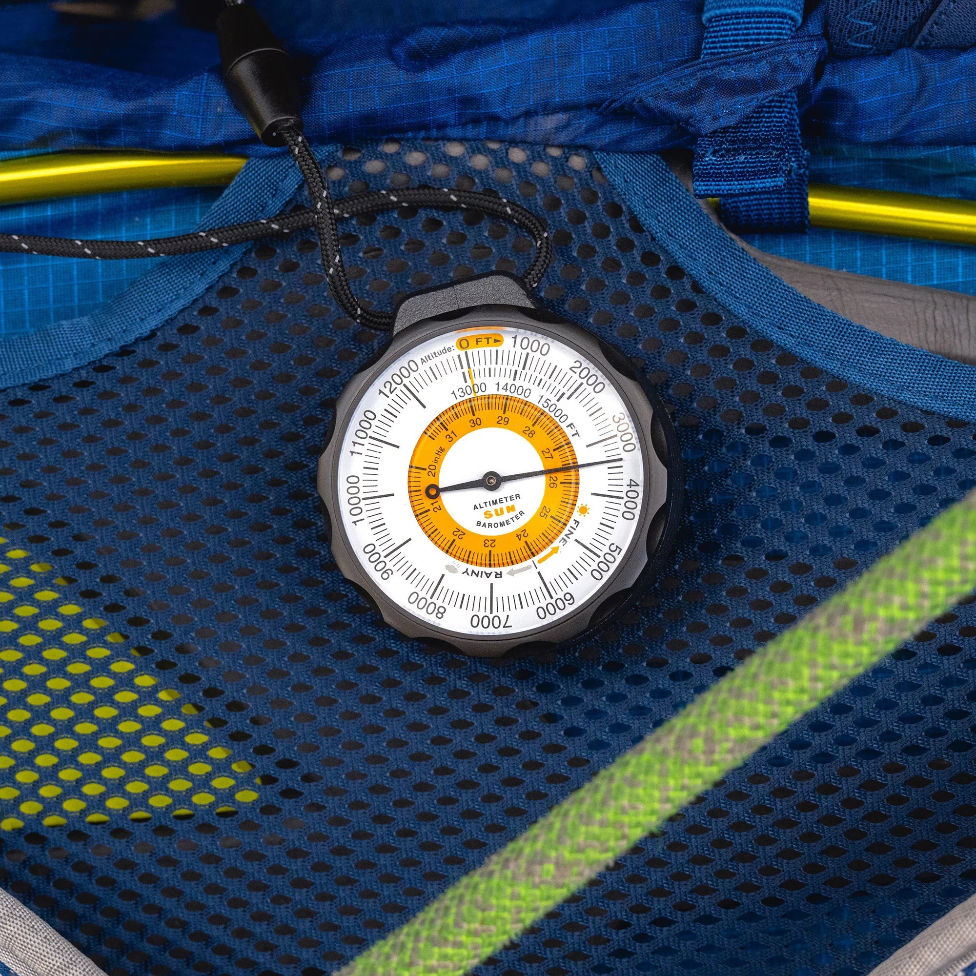 Sun Company Ascent Altimeter - Battery-Free Altimeter and Barometer | Environment Indicator with Rugged Aluminum Case and Reflective Lanyard | Reads Altitude from 0 to 15,000 Feet