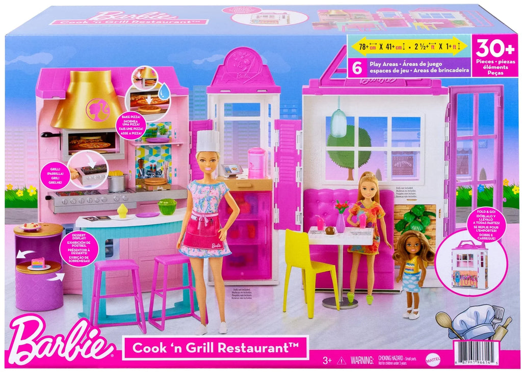 Barbie Cook ‘n Grill Restaurant Playset with 30+ Pieces Gift for 3 to 7 Year Olds
