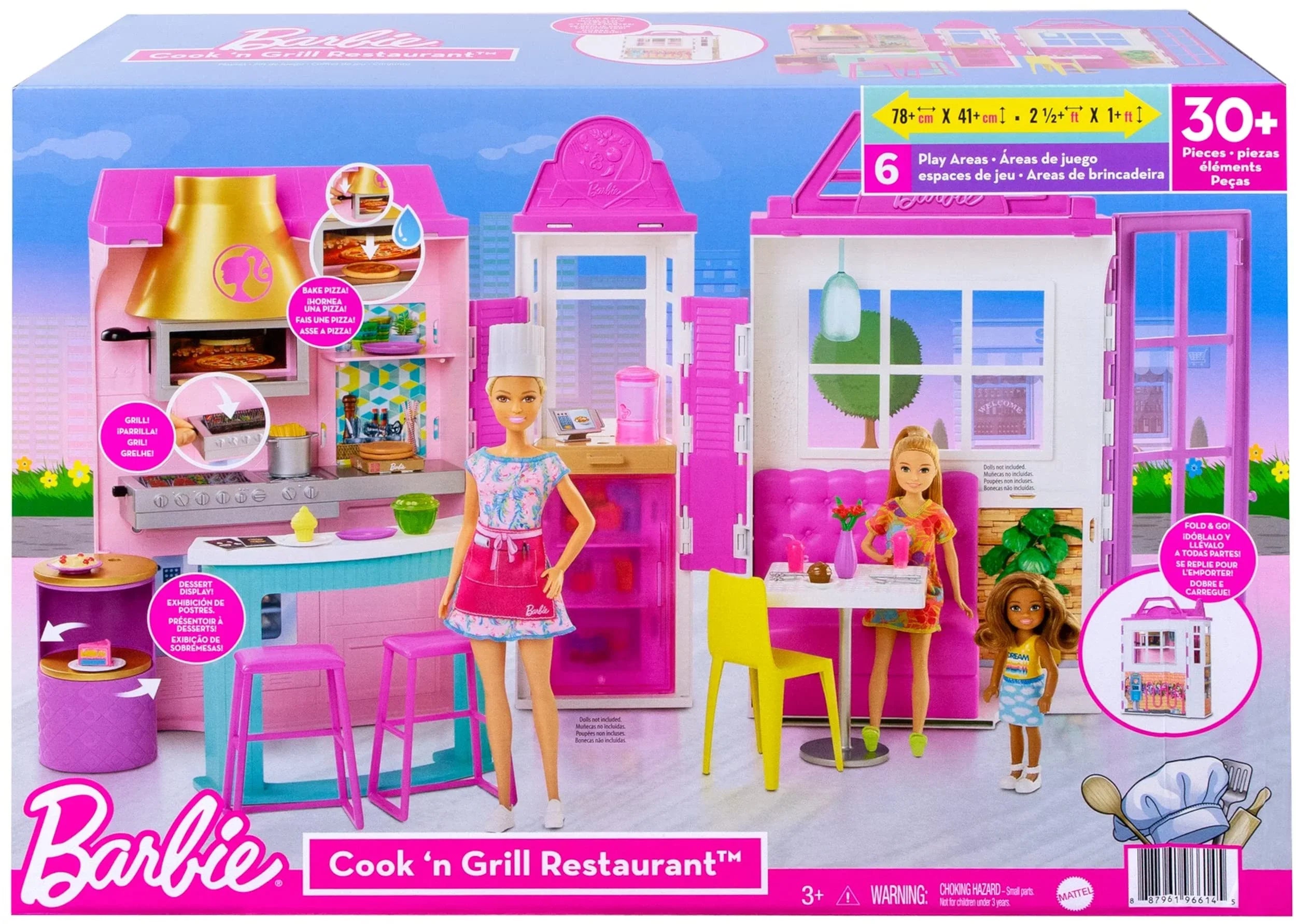 Barbie Cook ‘n Grill Restaurant Playset with 30+ Pieces Gift for 3 to 7 Year Olds