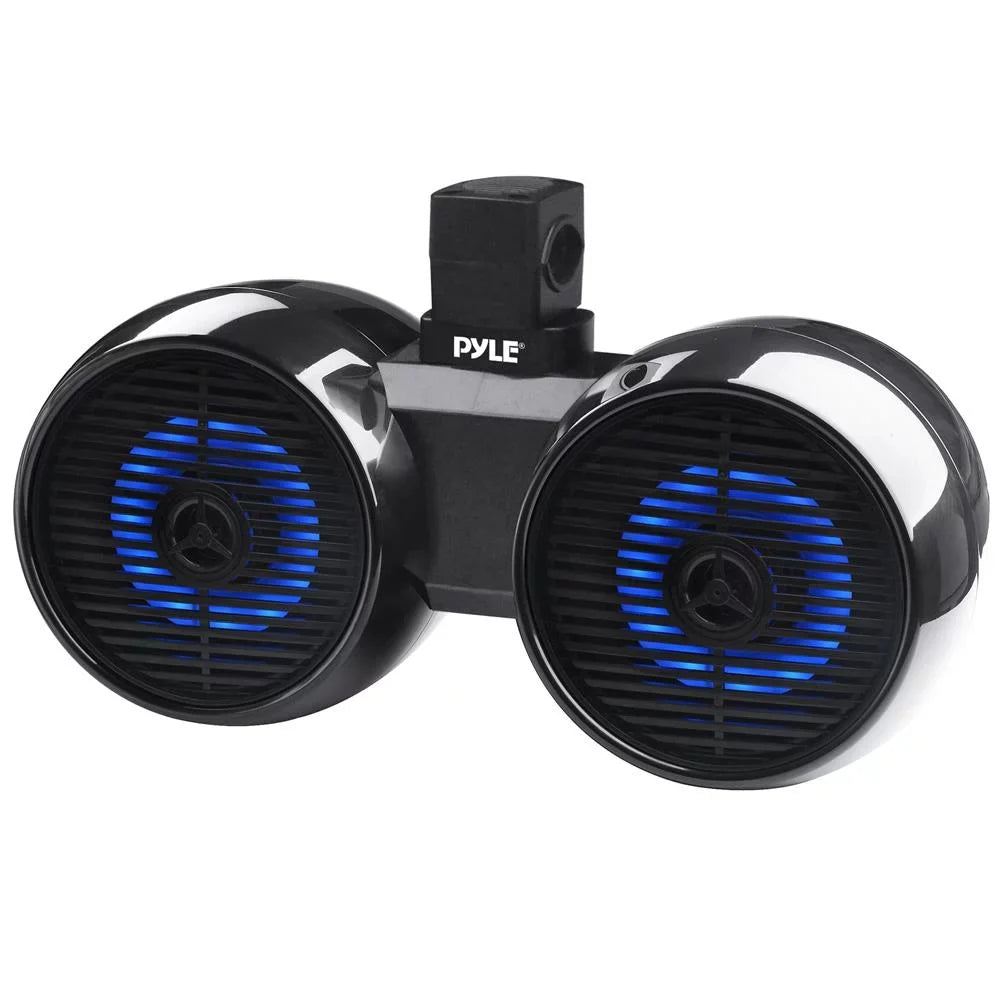 Pyle Dual Bluetooth Off-Road Speakers - 6.5” 200W 2-Way Marine Waterproof Wakeboard Tower Sound System w/LED Light, Full Range Outdoor Stereo Speaker for Car ATV Jeep Vessel Includes Brackets (Black)