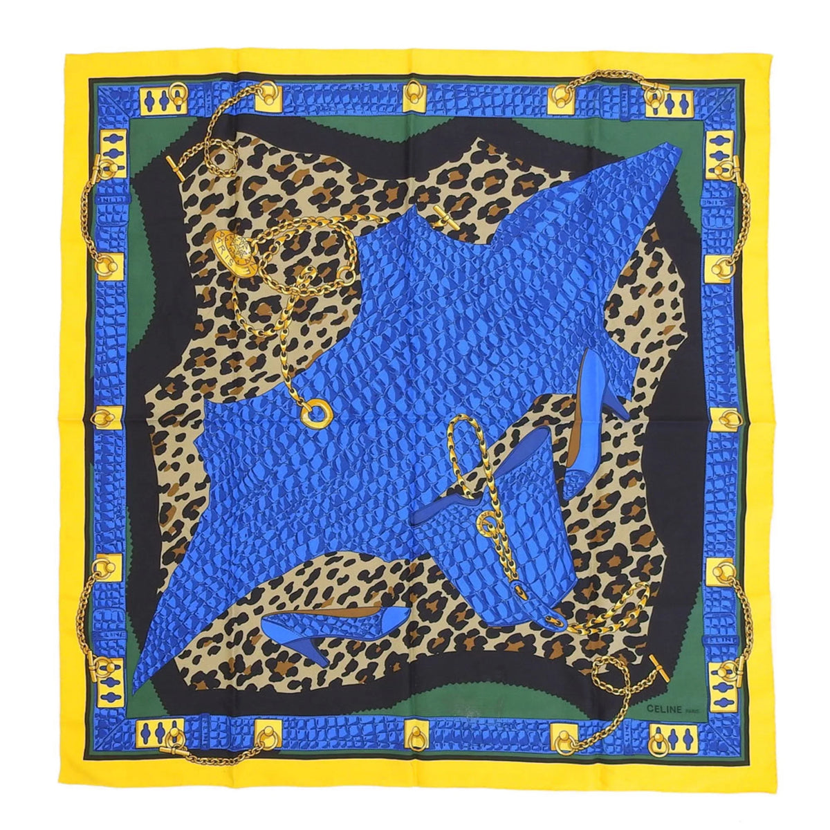 Authenticated Used Celine CELINE leopard print large scarf silk multicolor