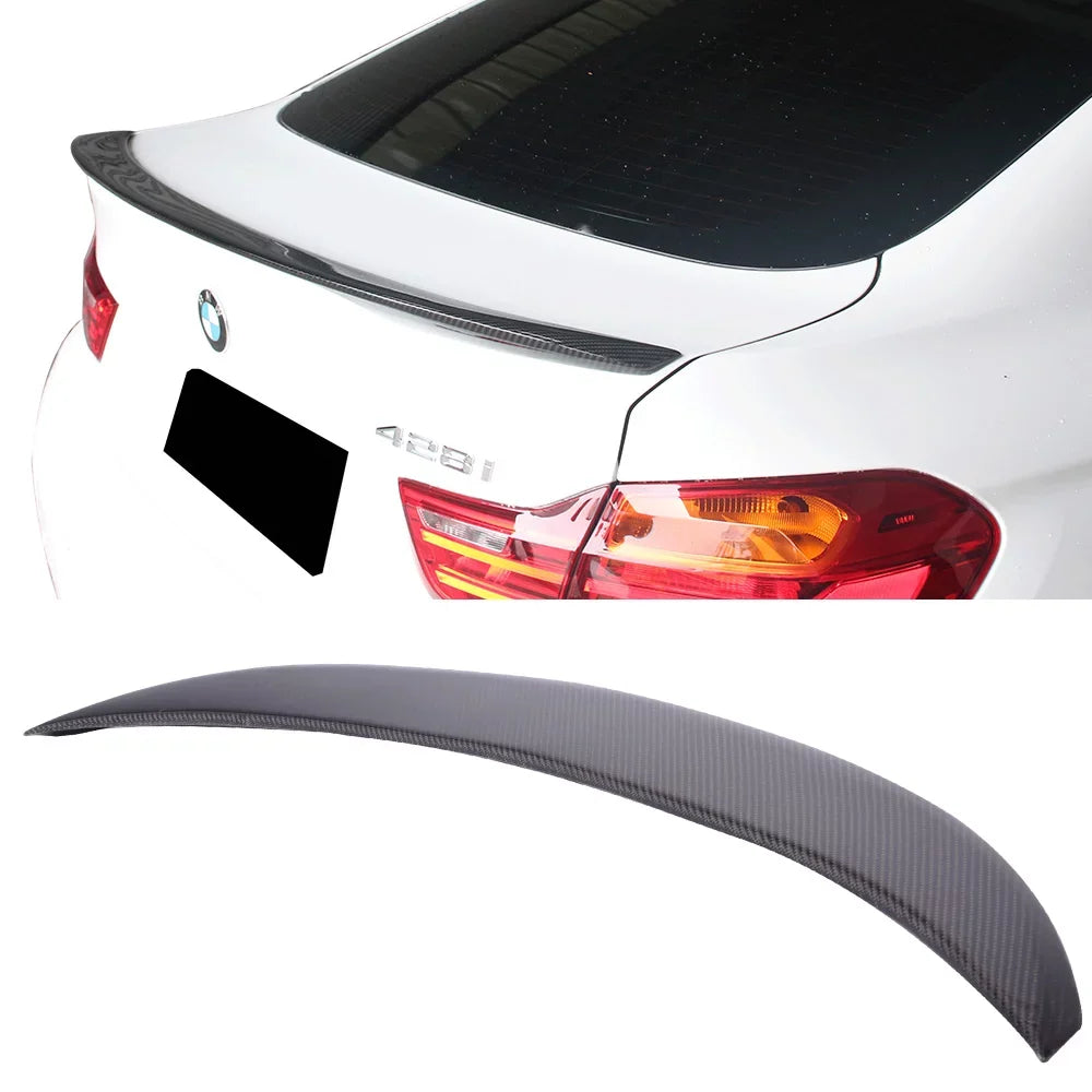 Ikon Motorsports Suitable with 15-20 BMW F36 4 Series 4DR Gran Coupe V Style Rear Trunk Spoiler Wing - Carbon Fiber 2015 2016 2017 2018 2019 2020