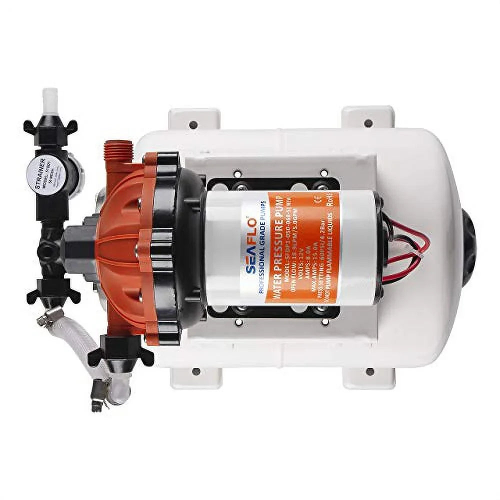SEAFLO Water Pump and Accumulator Tank System - 12V, 5.5 GPM, 60 PSI, 2 Gallon Tan