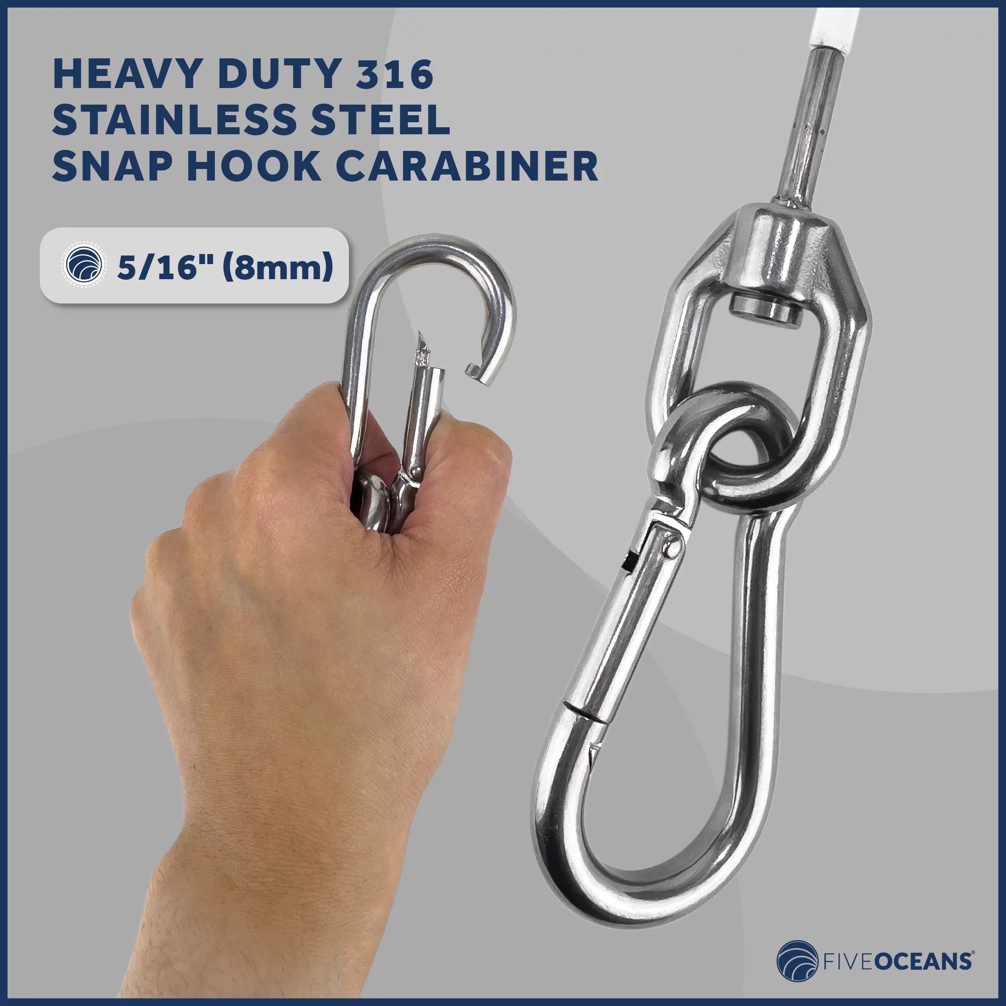 Five Oceans 12-Inch Anchor Safety Straps, Heavy Duty 7x19 PVC Coated Stainless Steel 6mm Wire Rope, Includes 5/16-Inch Carabiner Snap Hook and 5/16-Inch U-Bolt - FO4560