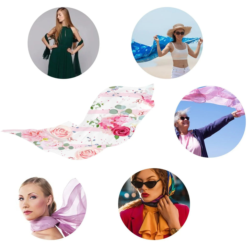 FREEAMG Red and Pink Rose Silk Long Scarf for Women Large Oblong Sunscreen Shawls Wraps Neck Headscarf Hair Wraps Gift Packed