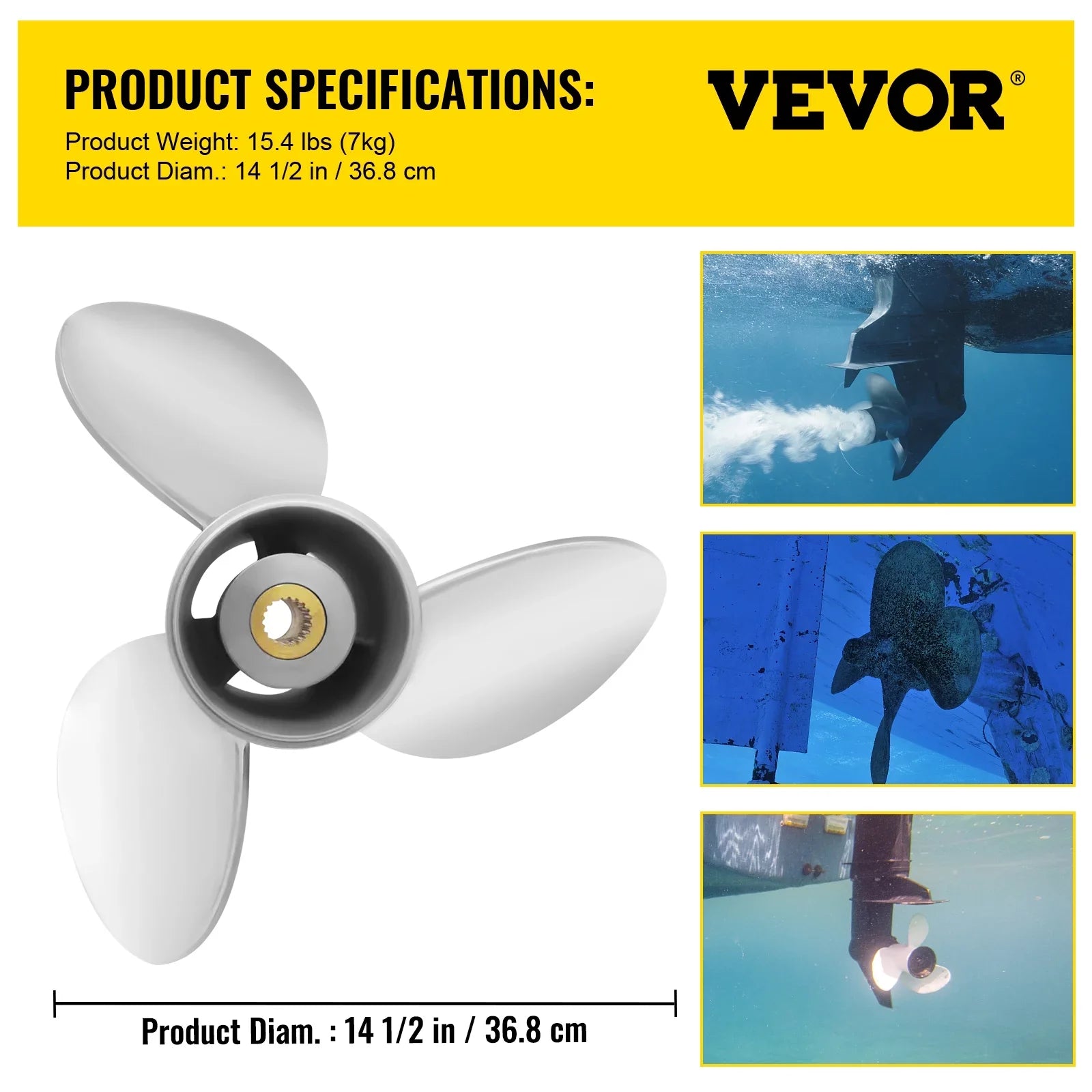 VEVOR Outboard Propeller, 3-Blade 14.5" x 21" Craft Propeller, Replace for OEM 3860709, Suitable with SX Sterndrives Outboard Volvo Penta Engine, Right-handed Steel Propeller Steel & 19 Spline Teeth