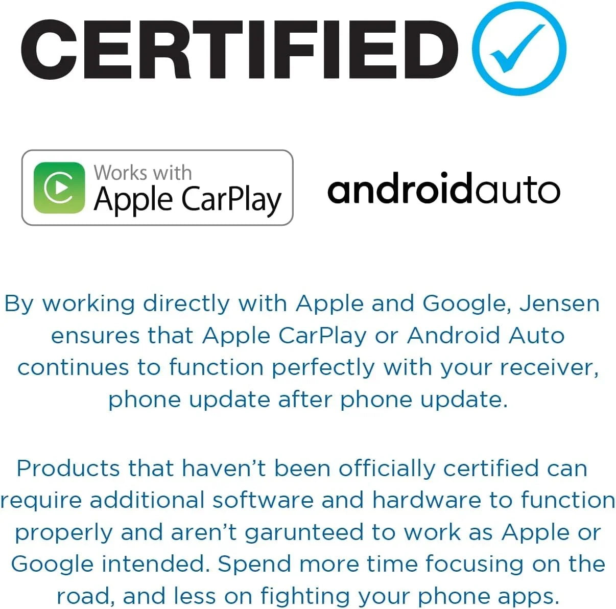Jensen J3CA7W 7-inch Certified Apple CarPlay Android Auto, Wired or Wireless, Double DIN Car Stereo Radio, New