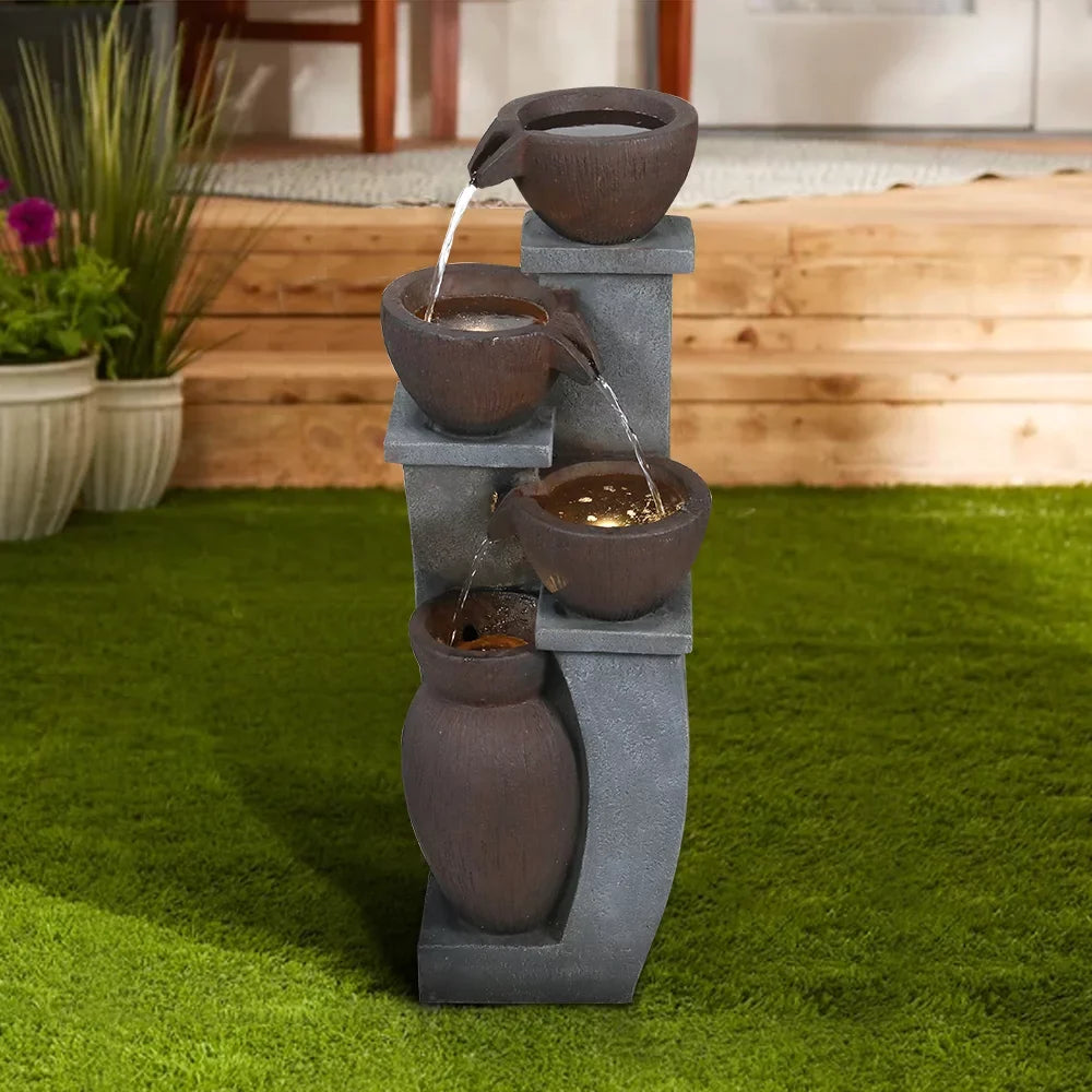 Willwolf 32.8''H Modern Outdoor Fountain - 4-Tier Outdoor Garden Fountains with LED Light for Garden, Patio, Deck, Porch, Backyard and Home Art Decor