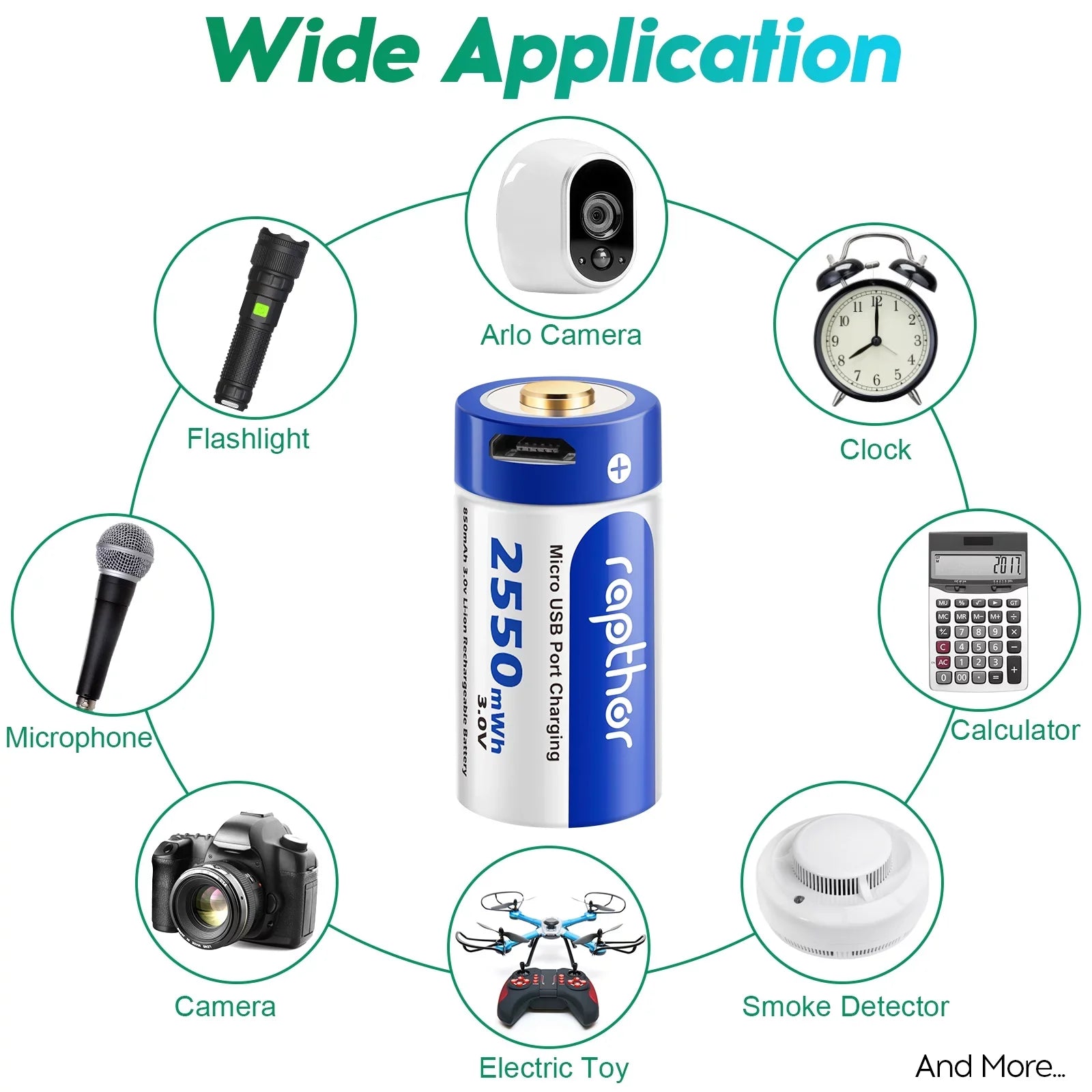 Rapthor Arlo Rechargeable Batteries Fitting with Arlo Wireless Security Camera VMC3030 VMS3130 VMS3330 VMS3430 VMK3200 Pack of 4 (850mAh)